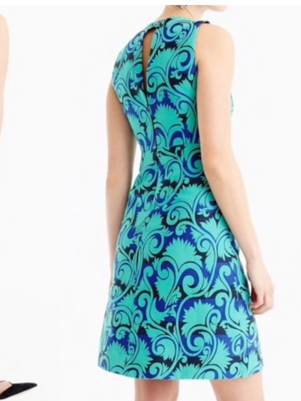 J. Crew Women’s Dress A Line Size 00 Blue Green G1061 Vineyard Jacquard #1757